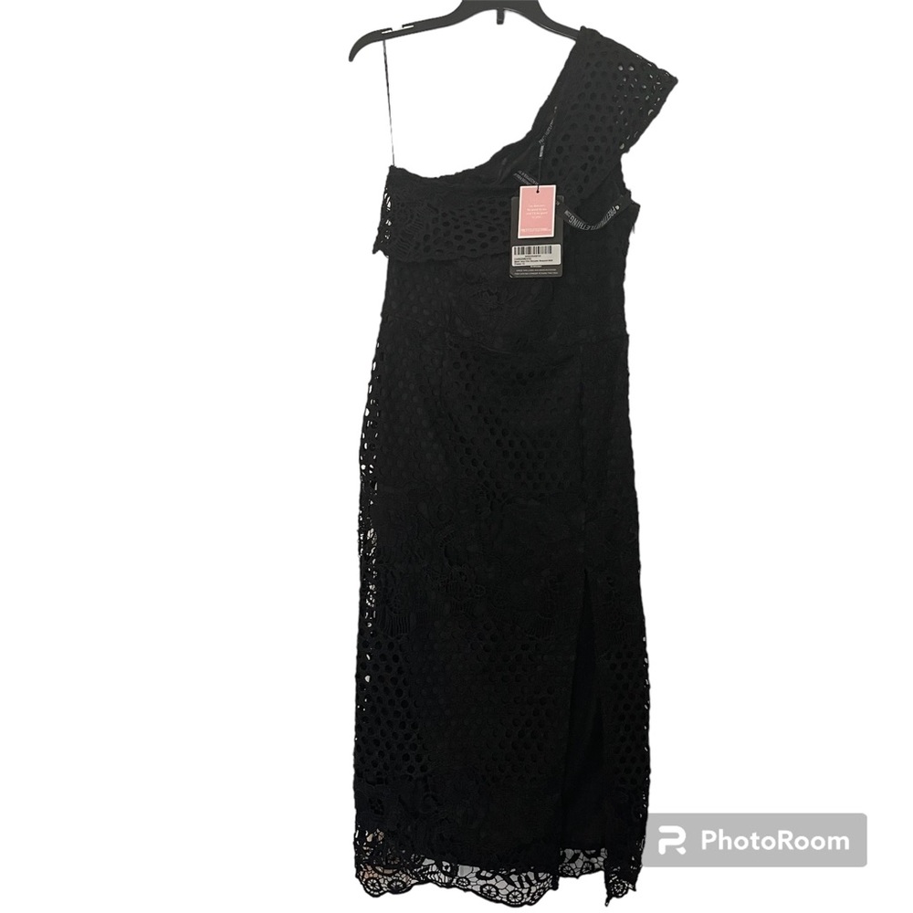 NWT PrettyLittleThing Black Lace One Shoulder Bodycon Midi Dress - Size 6